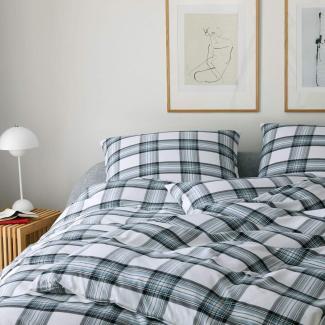 elegante Soft-Flanell Bettwäsche Westminster smoke blue | 240x220 cm + 2 x 80 x 80 cm