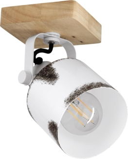 Eglo 43921 Spotleuchte KILBURN Stahl weiss, Holz braun E27 1X40W L:12cm H:18. 5cm dimmbar
