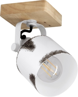 Eglo 43921 Spotleuchte KILBURN Stahl weiss, Holz braun E27 1X40W L:12cm H:18. 5cm dimmbar