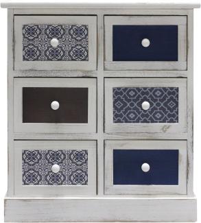 Rebecca Mobili Kommode Schuladenschrank Weiß Grau Hellblau Holz 6 Schubladen Shabby Küche - 59,5 x 55,5 x 25 cm (H x B x T) - Art. RE6083