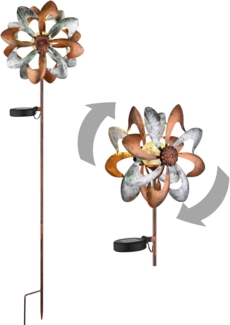 bmf-versand LED Solarleuchte Windrad Metall Garten Solar Solarleuchte Außen Solarlampe Windspiel, goldfarben, silberfarben, LED fest integriert, Warmweiß, Windmühle Blume