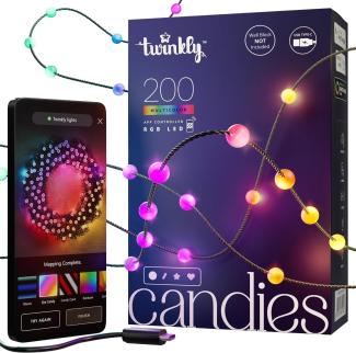 Twinkly Candies Stringa Luminosa A Forma di Perla con 200 LED RGB. 12 Metri. Filo Verde. Controllata da App. Alimentazione USB-C. Decorazione Luminosa Intelligente per Interni