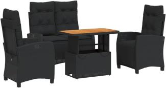 4-tlg. Garten-Essgruppe mit Kissen Schwarz Poly Rattan