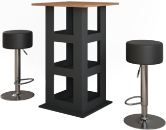 Vicco Bartisch-Set Goldkraft Eiche/Anthrazit 65 x 65 cm mit 2 Barhockern, Repose
