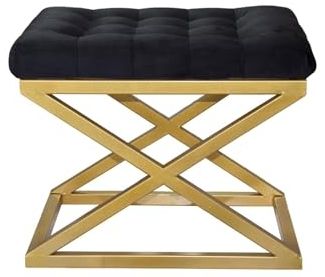 Atelier Del Sofa Stylish Pouffe with Metal Frame, 50 cm Width, 42 cm Height, 40 cm Depth | 100% Polyester Babyface, Grey with Gold & Black Accents | Perfect for Modern Decor