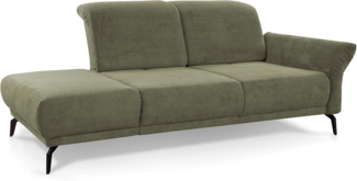 CAVADORE Recamiere Cooper / Luftige Chaiselongue mit Armlehne rechts, schwarzen Metallfüßen und feinem Cord-Bezug / 211 x 88 x 123 / Cord, Grün