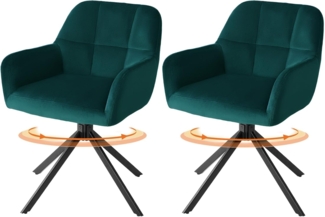 Sweetcrispy Esszimmerstuhl 2er Set, 360° Drehstuhl Esszimmer, Küchenstuhl, Samt Schminktisch Stuhl, bis 120 kg belastbar, Sessel mit Armlehnen Stahlbeine, Schreibtischstuhl für Arbeitszimmer, Grün