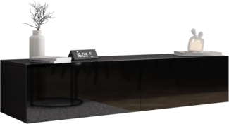 Mirjan24 TV Schrank Vigo, Fernsehschrank, TV Lowboard mit Grifflose Öffnen, Hängeschrank Hochglanz Matt Wohnwand (Länge: 140 cm, Schwarz/Schwarz Hochglanz)