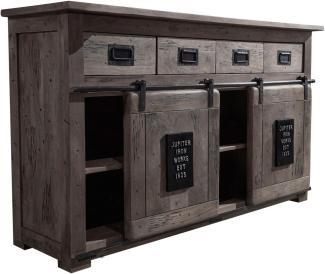 Massivmoebel24 Sideboard (Sideboard Mango 150x45x90 grau lackiert RAILWAY #220)