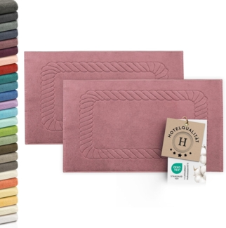 ZOLLNER 2er Set Badematten - weiche und saugstarke Duschvorleger - waschbar bis 95°C - Baumwolle - 50x70 cm in Altrosa