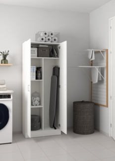 Dmora Mehrzweck-Kleiderschrank mit zwei Flügeltüren und zwei höhenverstellbaren Einlegeböden, Farbe Weiß, Maße 73 x 37 x 180 cm