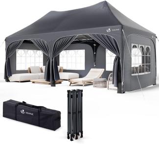 VOUNOT 3x6m Pavillon Wasserdicht mit 6 Seitenwänden, Faltpavillon Stabil, Partyzelt Winterfest, UV-Schutz 50+, Gartenzelt Faltbar mit 6 Sandsäcken und Tragetasche, Grau