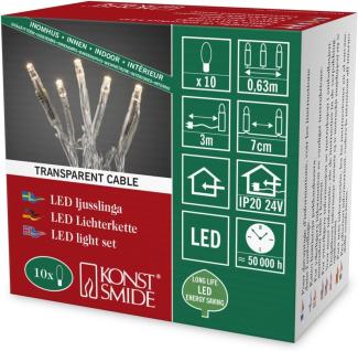Konstsmide 6350-123 Micro LED Lichterkette / für Innen (IP20) / 24V Innentrafo / 10 warm weiße Dioden / transparentes Kabel