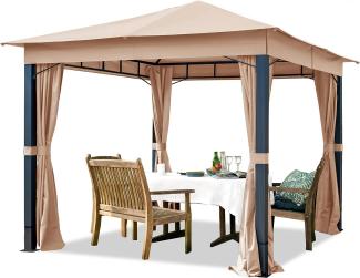 Gartenpavillon 3x3m ALU PREMIUM ca. 220g/m² Dachplane wasserdicht Pavillon - 4 Seitenteile Gartenzelt taupe ca. 9x9 cm Profil