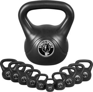 GORILLA SPORTS Kettlebell Einzeln/Set, mit/ohne Ablage, Kunststoff Kugelhantel, Schwunghantel