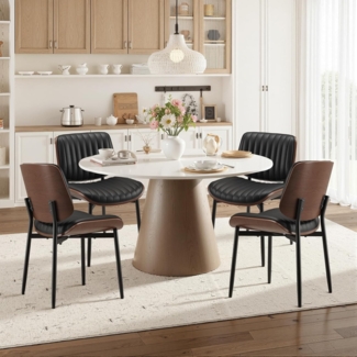 COLAMY Esszimmerstuhl 4er Set, Esszimmer- und Küchenstühle, Gepolsterte Stühle im Mid-Century-Modern-Stil mit Walnuss-Bugholz und Metallbeinen,Schwarz