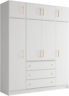 Vente-unique - Kleiderschrank mit 4 Türen & 3 Schubladen + Aufsatz - 196 cm - Weiß - LIZANDRO