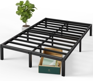 Zinus Elias Bettrahmen 140x190 cm – Höhe 36 cm mit Stauraum unter dem Bett – Plattform aus Metall – Schwarz