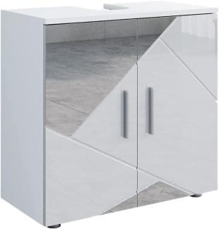 Vicco Spiegelwaschtischunterschrank Waschbeckenunterschrank Badschrank Irma Weiß Hochglanz modern 60x59 cm Badezimmer Schrank Badmöbel Schranktür Schrankfach Ablage Aufbewahrung Dekospiegel