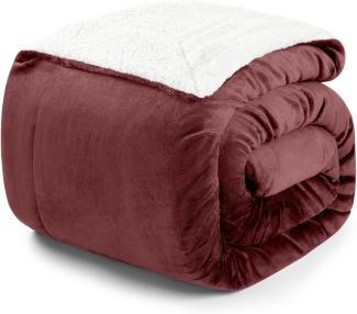 Blumtal Premium Sherpa Kuscheldecke 220x240 cm - warme Decke Oeko-TEX® zertifizierte Dicke Sofadecke, Tagesdecke oder Wohnzimmerdecke, Dunkelrot