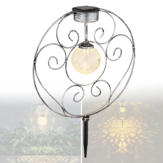 bmf-versand LED Solarleuchte Solarleuchte Garten Kreis Kugel Solarlampe Außen Leuchte Solar LED, Glas klar Crackle Optic, LED fest integriert, warmweiß, Gartenbeleuchtung Metallverzierung