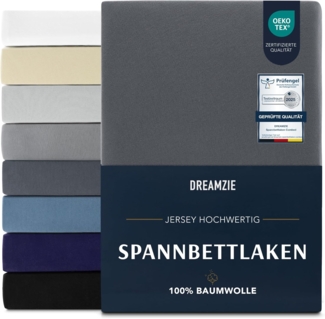 Dreamzie Premium Spannbettlaken 200x200 cm, Spannbetttuch für Dicke Matratzen bis zu 27 cm, Bettlaken 100% Jersey Baumwolle, 150 g/m², Oeko-TEX zertifiziert - Dunkelgrau