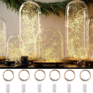 LED lichterkette mit CR2032 batterie 6 Stück Warmweiß Flaschenlicht für DIY, Party Hochzeit Stimmung Lichter, Lichterketten für Außen Innen Deko