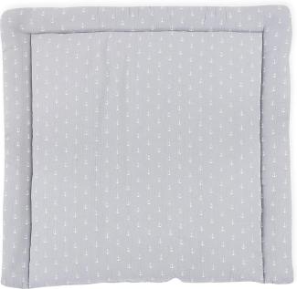 KraftKids Wickelauflage in Musselin grau Anker, Wickelunterlage 78x78 cm (BxT), Wickelkissen