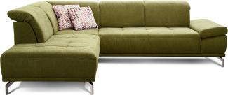 Cavadore Ecksofa Carly mit Federkern, Sitztiefe und Kopfstütze verstellbar im Design, 273 x 81 x 234, Webstoff grün