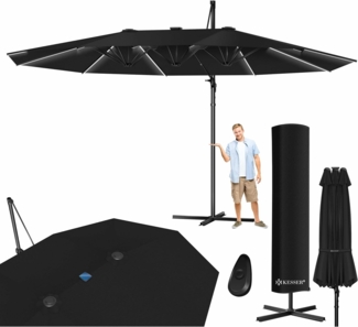 KESSER® Sonnenschirm Doppelsonnenschirm 4,6m x 2,7m | Ampelschirm Abdeckung & Windsicherung mit Kurbel & Ständer | Kurbelschirm Aluminium wasserabweisend | Neigbar Kippbar 360° Drehbar Schwarz, Mit LED