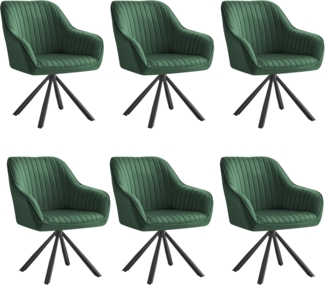 SONGMICS Esszimmerstuhl mit Armlehnen, 6er Set, Samt, 60 x 60 x 81,5 cm, Grün