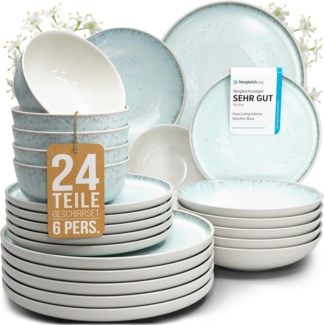 PURE LIVING INTERIOR DESIGN Geschirr-Set 6 Pers. - Steingut Geschirr Set - Schüssel- und Teller Set (24-tlg), 6 Personen, Steingut, Hochwertiges Mediterranes Kombiservice 6 Personen Geschirrsets