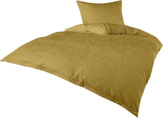 Mako Satin Damast Bettwäsche Ornament gold Garnitur 155x220 + 80x80