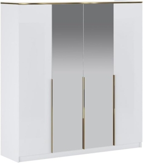 Vente-unique - Kleiderschrank mit 4 Türen - Mit Spiegeln - B200 cm - Hochglanz Weiß & Gold - VUKIA von Pascal Morabito