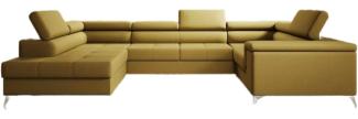 Designer Sofa Torino mit Schlaf- und Klappfunktion Stoff Senf Links