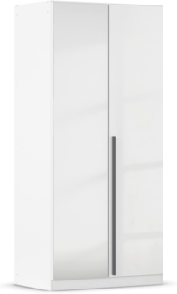 rauch Kleiderschrank Alba, Drehtürenschrank, Garderobenschrank, 2-türig, mit Spiegel, mit 1 Kleiderstange, 1 Einlegeboden und Schubladeneinsatz, Farbe Hochglanz Weiß/Weiß, Griffstange Grau metallic, Schwarz, 91x197x54cm
