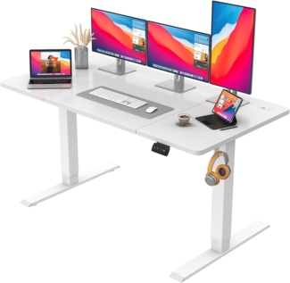 JUMMICO HöHenverstellbarer Schreibtisch Standing Desk Elektrischer Schreibtisch Höhenverstellbar mit Memory-Funktion 140x60 cm,Weiß
