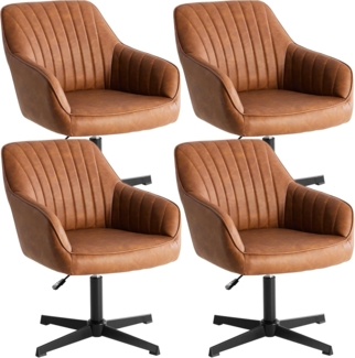 Sweetcrispy Esszimmerstühle, Küchenstuhl Drehbar & Höhenverstellbar - Leder Sessel Esstisch mit Armlehne, 360° Drehstuhl Esszimmer in Braun, 4 Stück