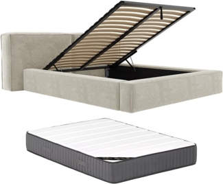 Vente-unique - Bett mit Bettkasten + Matratze - Bouclé-Stoff - 160 x 200 cm - Beige - TIMANO von Pascal Morabito