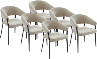 Vente-unique - Stuhl mit Armlehnen 6er-Set - Stoff & schwarzes Metall - Beige - AVRELA