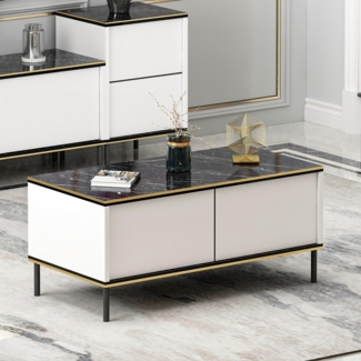 Hanah Home Modern White Coffee Table, 90 x 45 x 40 cm | 100% Melamine Coated Particle Board, 18 mm Thick | Stylish & Functional for Living Room & Lounge