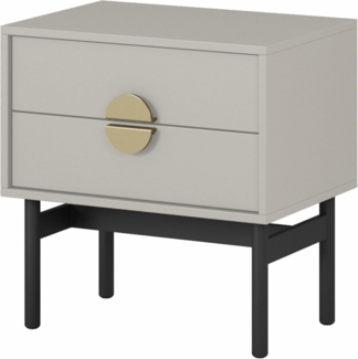 Selsey Nachttisch Beistellschrank Beistelltisch Nachtschrank 55 cm Mit 2 Schubladen Graubeige Stahlrahmen Stoon