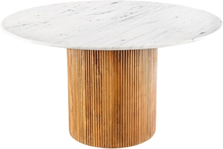 riess-ambiente Esstisch TRES CHIC 140cm weiß / braun · Tisch aus Mangoholz mit Marmorplatte (Einzelartikel, 1-St), Rund · Säulenfuß · Küchentisch · Massivholz-Lamellen · weißer Marmor
