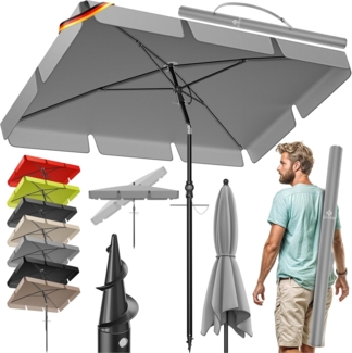 KESSER® Sonnenschirm Rechteckig Inkl. 2in1 Abdeckung & Transporttasche Gartenschirm Terrassenschirm | Schirm 200 × 125cm für Balkon Garten & Terrasse | Neigungswinkel und Höhe verstellbar Hellgrau