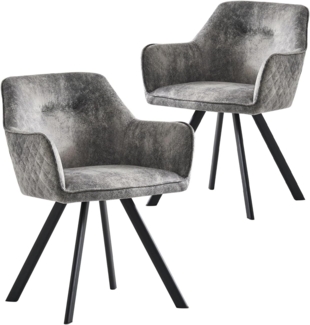 B&D home Esszimmerstühle CYRUS 2er Set | Armlehnenstuhl für Küche, Büro, Esszimmer, Wohnzimmer | modern | Wildleder Optik Grau