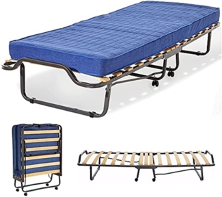 miasuite i sogni italiani Klappbett mit Memory-Matratze, Einzelbett und Rollen, Foam, Blau, 80 x 200 x 38 cm