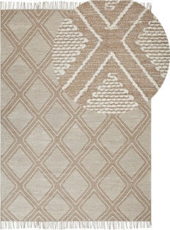 Teppich Baumwolle beige weiß 140 x 200 cm Kurzflor KACEM