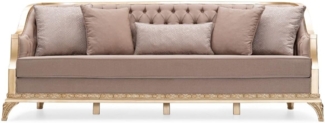 Casa Padrino Luxus Barock Wohnzimmer Sofa Braun / Gold - Handgefertigtes Barockstil Sofa mit dekorativen Kissen - Luxus Wohnzimmer Möbel im Barockstil - Barock Möbel