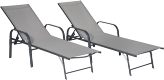 Happy Garden 2er Set Sonnenliegen Sardinia aus grauem Textilene - anthrazitfarbenes Gestell. Outdoor-Sonnenliege aus Stahl mit 5 Positionen.