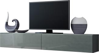 Mirjan24 TV Schrank Vigo, Fernsehschrank, TV Lowboard mit Grifflose Öffnen, Hängeschrank Hochglanz Matt Wohnwand (Länge: 180 cm, Grau/Grau Hochglanz)